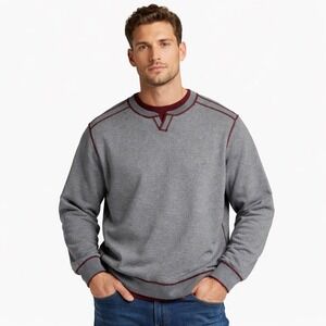 Tommy Bahama Mens Gray Crewneck Sweater Reversible Burgundy Contrast Size XL